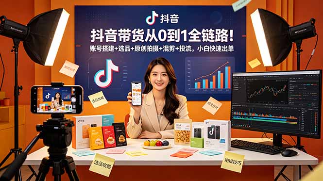 抖音带货从0到1全链路！账号搭建+选品+原创拍摄+混剪+投流，小白快速出单-副业网创