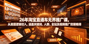 26年淘宝直通车无界推广课，从底层逻辑切入，涵盖关键词、人群、全站及视频推广的策略选择-副业网创