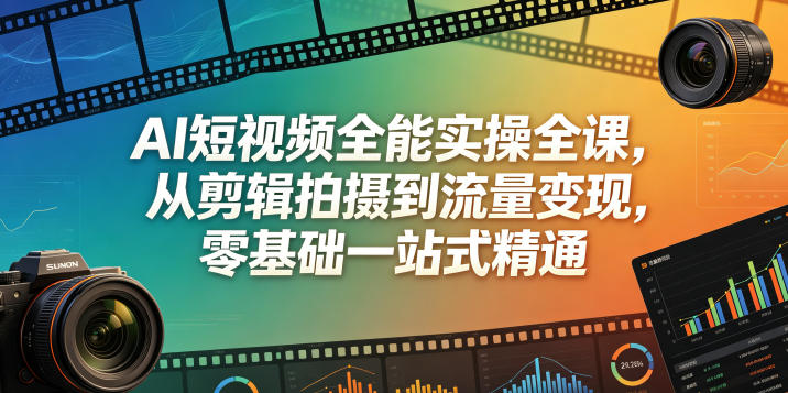 AI短视频全能实操全课,从剪辑拍摄到流量变现,零基础一站式精通-副业网创