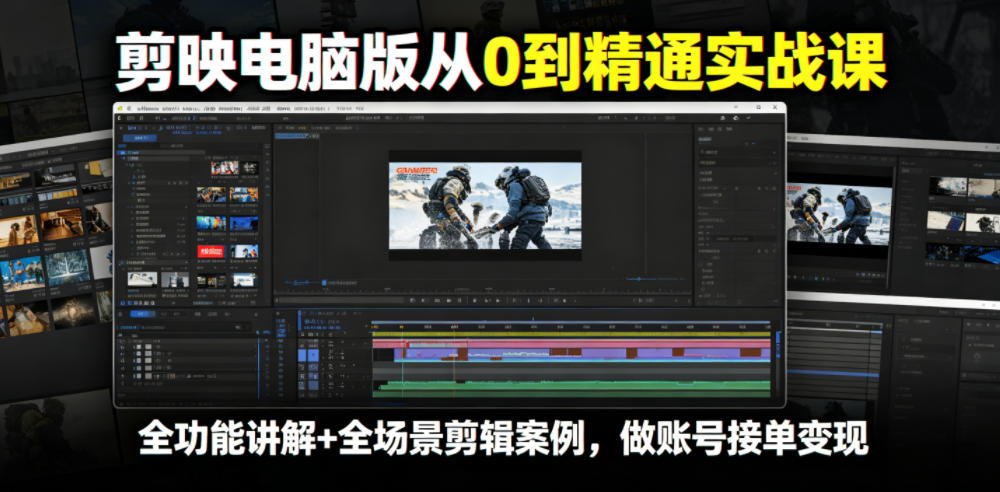 剪映电脑版从0到精通实战课,全功能讲解+全场景剪辑案例,做账号接单变现-副业网创