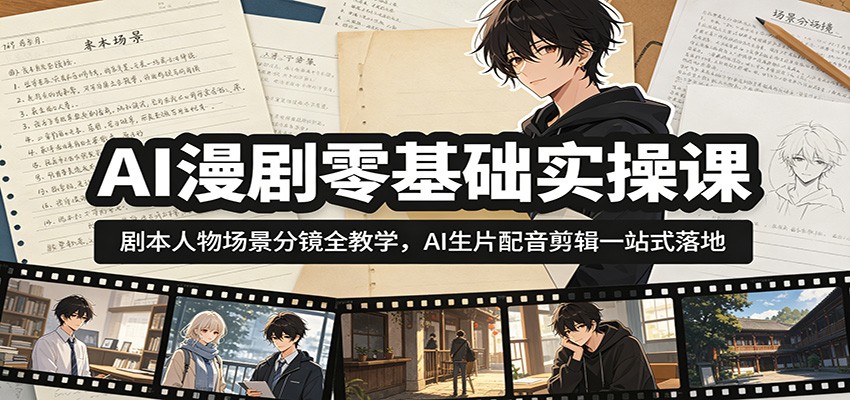 AI漫剧零基础实操课：剧本人物场景分镜全教学，AI生片配音剪辑一站式落地-副业网创