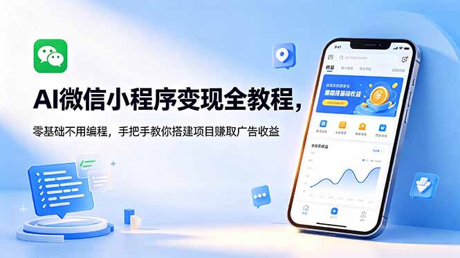 AI微信小程序变现全教程，零基础不用编程，手把手教你搭建项目赚取广告收益-副业网创
