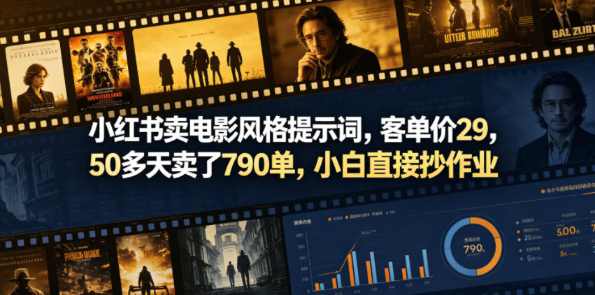 小红书卖电影风格提示词,客单价29,50多天卖了790单,小白直接抄作业!-副业网创
