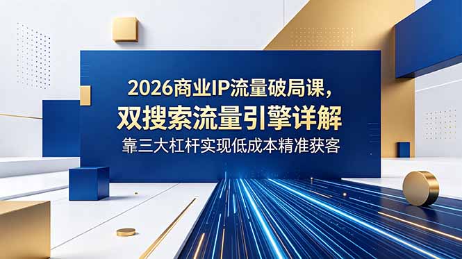 2026商业IP流量破局课，双搜索流量引擎详解，靠三大杠杆实现低成本精准获客-副业网创