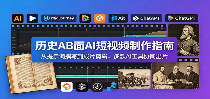历史AB面AI短视频制作指南:从提示词撰写到成片剪辑,多款AI工具协同出片-副业网创