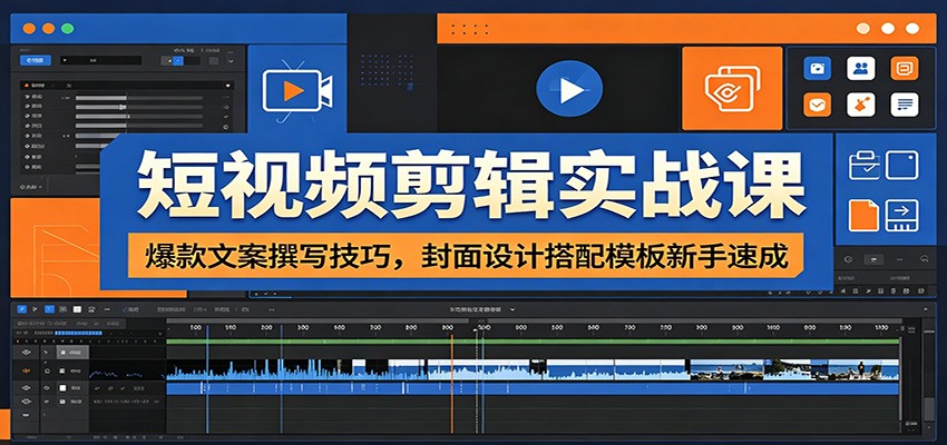 短视频剪辑实战课：爆款文案撰写技巧，封面设计搭配模板新手速成-副业网创