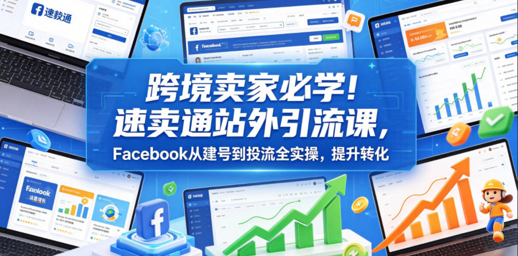 跨境卖家必学!速卖通站外引流课,Facebook从建号到投流全实操,提升转化-副业网创
