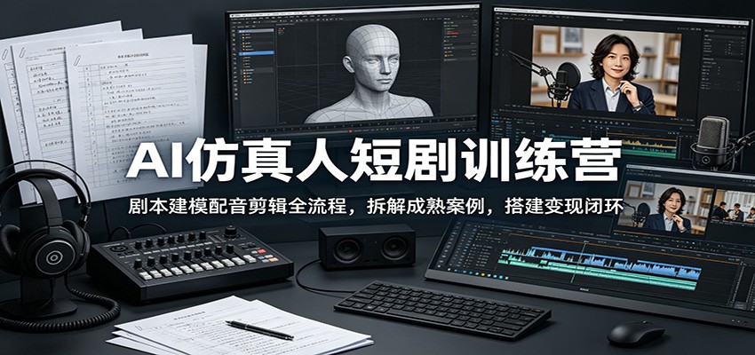 AI仿真人短剧训练营:剧本建模配音剪辑全流程,拆解成熟案例,搭建变现闭环-副业网创