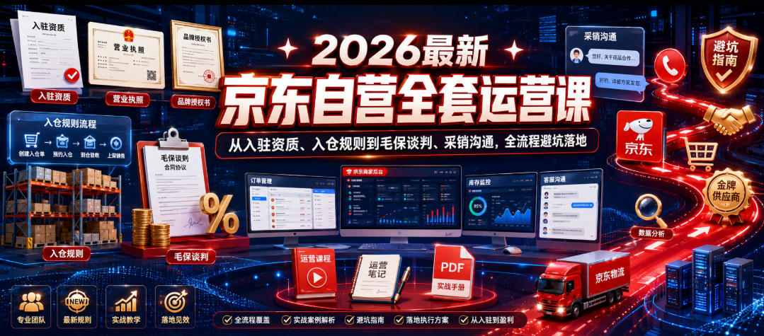 2026最新京东自营全套运营课,从入驻资质、入仓规则到毛保谈判、采销沟通,全流程避坑落地-副业网创