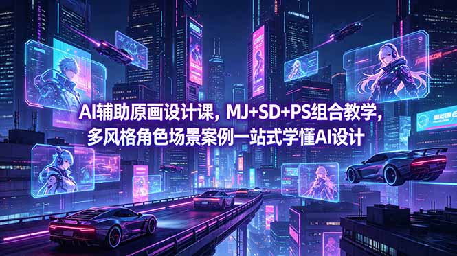 AI辅助原画设计课,MJ+SD+PS组合教学,多风格角色场景案例一站式学懂AI设计-副业网创