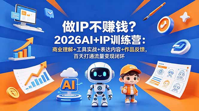 做IP不赚钱?2026AI+IP训练营:商业理解+工具实战+表达内容+作品反馈,百天打通流量变现闭环-副业网创