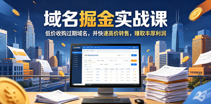 域名交易掘金实战课,低价收购过期域名,并快速高价转售,賺取丰厚利润【原创双语字幕】-副业网创