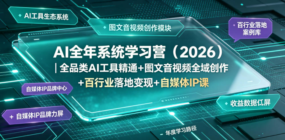 AI全年系统学习营(2026)｜全品类AI工具精通+图文音视频全域创作+百行业落地变现+自媒体IP打造年度进阶大课-副业网创