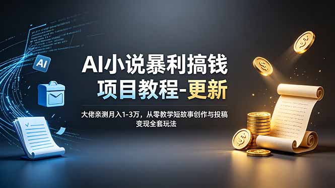 AI小说暴利搞钱项目教程-更新,大佬亲测月入1-3万,从零教学短故事创作与投稿变现全套玩法-副业网创