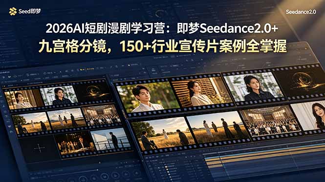 2026AI短剧漫剧学习营：即梦Seedance2.0+九宫格分镜，150+行业宣传片案例全掌握-副业网创