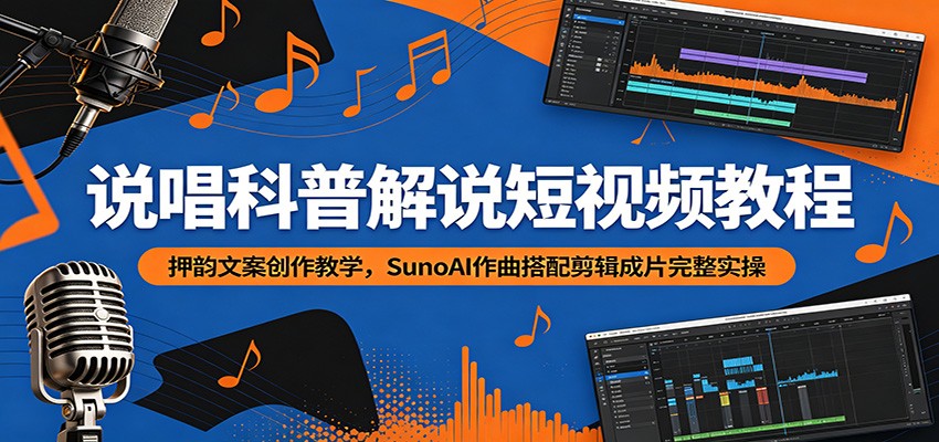 说唱科普解说短视频教程：押韵文案创作教学，SunoAI作曲搭配剪辑成片完整实操-副业网创