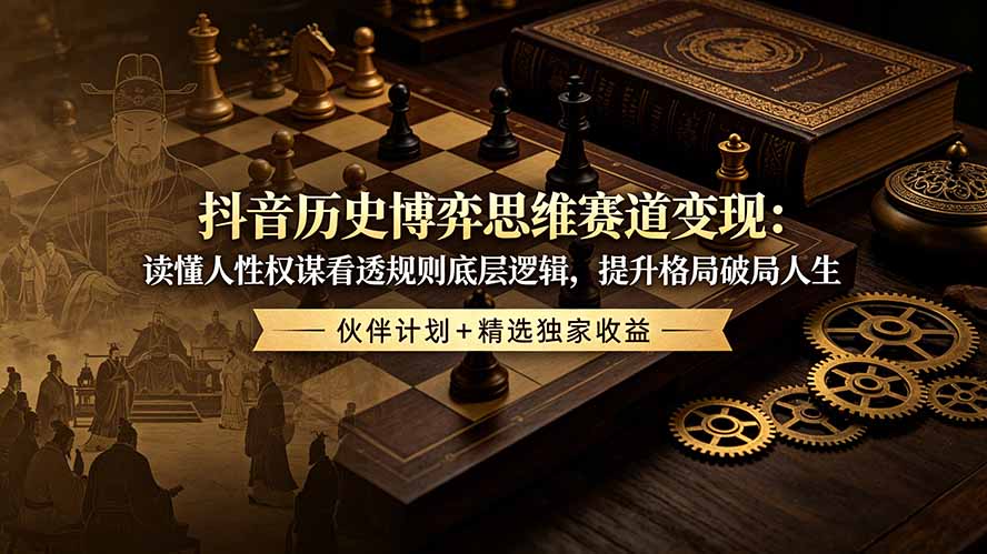 抖音历史博弈思维赛道变现：读懂人性权谋看透规则底层逻辑，提升格局破局人生，伙伴计划+精选独家收益-副业网创