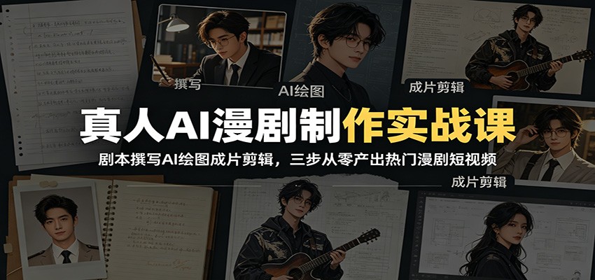 真人AI漫剧制作实战课：剧本撰写AI绘图成片剪辑，三步从零产出热门漫剧短视频-副业网创