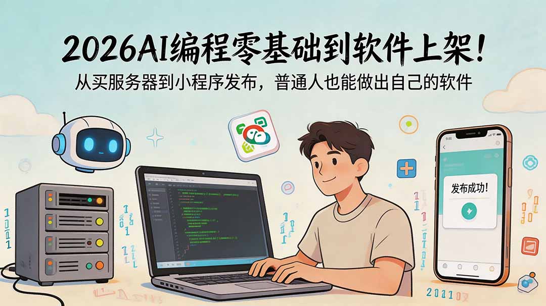 2026AI编程零基础到软件上架!从买服务器到小程序发布,普通人也能做出自己的软件-副业网创