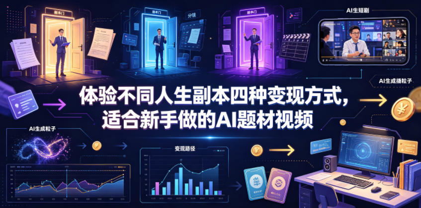 体验不同人生副本四种变现方式，适合新手做的AI题材视频-副业网创