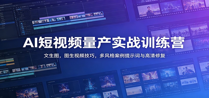 AI短视频量产实战训练营：文生图，图生视频技巧，多风格案例提示词与高清修复-副业网创
