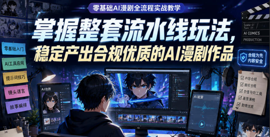 零基础AI漫剧全流程实战教学，掌握整套流水线玩法，稳定产出合规优质的AI漫剧作品-副业网创