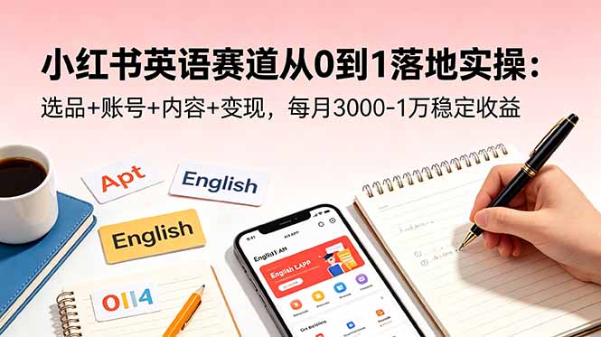 小红书英语赛道从0到1落地实操：选品+账号+内容+变现，每月3000-1万稳定收益-副业网创