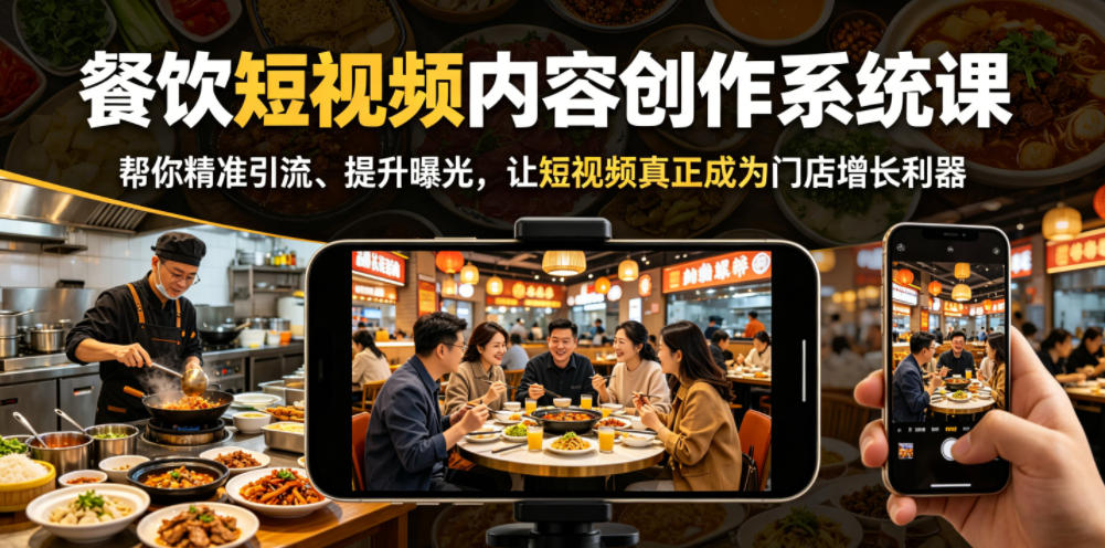 餐饮短视频内容创作系统课，帮你精准引流、提升曝光，让短视频真正成为门店增长利器-副业网创