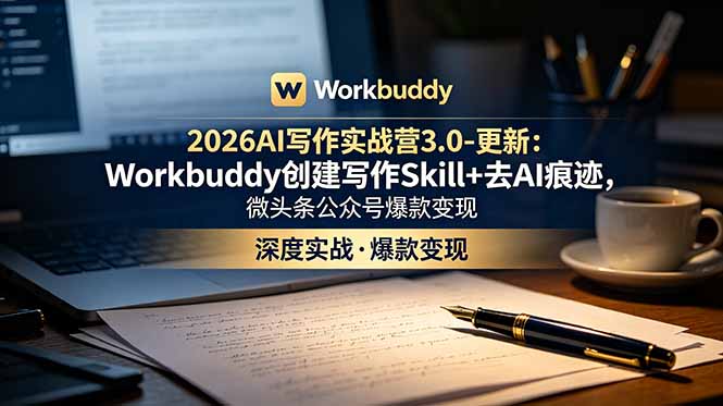 2026AI写作实战营3.0-更新:Workbuddy创建写作Skill+去AI痕迹,微头条公众号爆款变现-副业网创