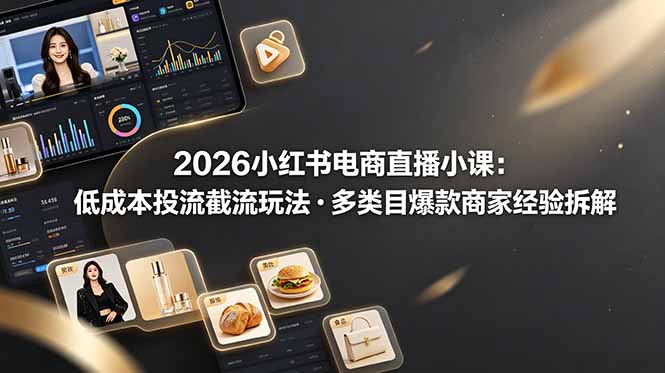 2026小红书电商直播小课，低成本投流截流玩法，多类目爆款商家经验完整拆解教学-副业网创