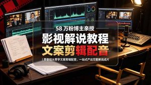 58 万粉博主荧幕春秋亲授影视解说教程|零基础从零学文案剪辑配音,一站式产出完整解说成片-副业网创