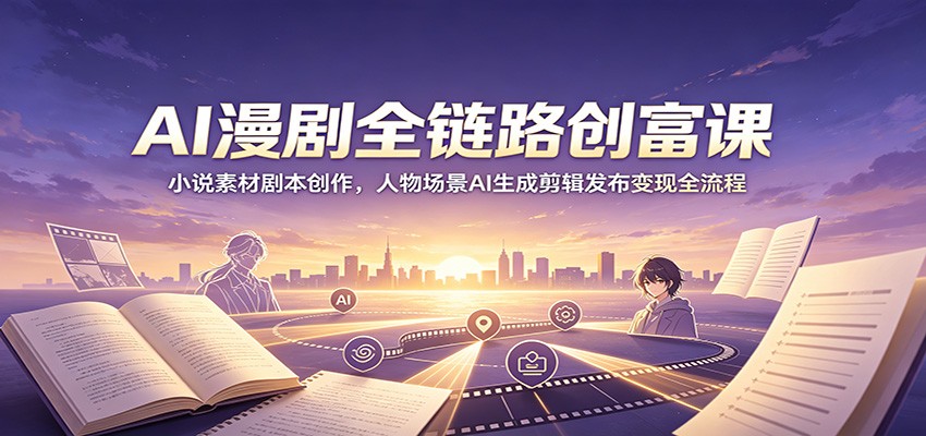 AI漫剧全链路创富课：小说素材剧本创作，人物场景AI生成剪辑发布变现全流程-副业网创