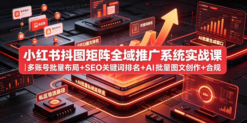 小红书抖图矩阵全域推广系统实战课｜多账号批量布局+SEO关键词排名+AI批量图文创作+合规私域导流完整落地教程-副业网创