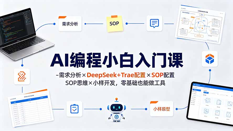 AI编程小白入门课-需求分析×DeepSeek+Trae配置×SOP思维×小样开发,零基础也能做工具-副业网创