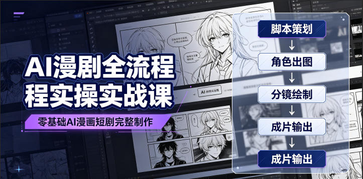AI漫剧全流程实操实战课|零基础AI漫画短剧完整制作、脚本出图成片全链路落地教程-副业网创