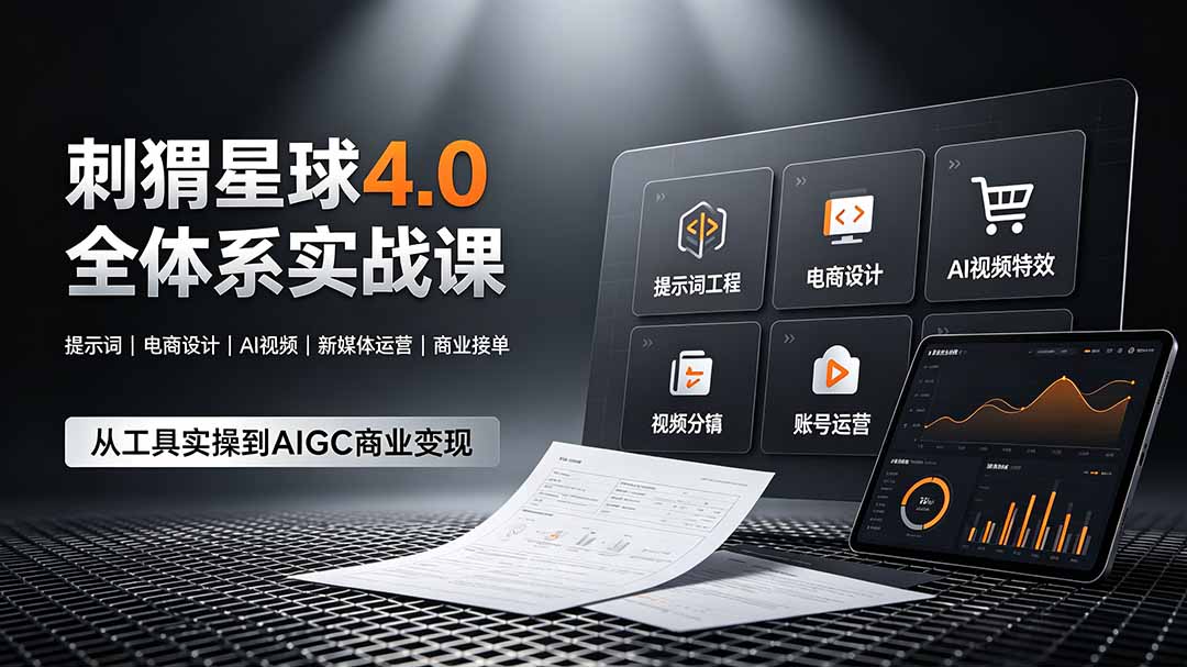 刺猬星球4.0全体系实战课，覆盖提示词工程、电商设计、AI视频特效与新媒体运营，一站式掌握AIGC商业核心技能-副业网创
