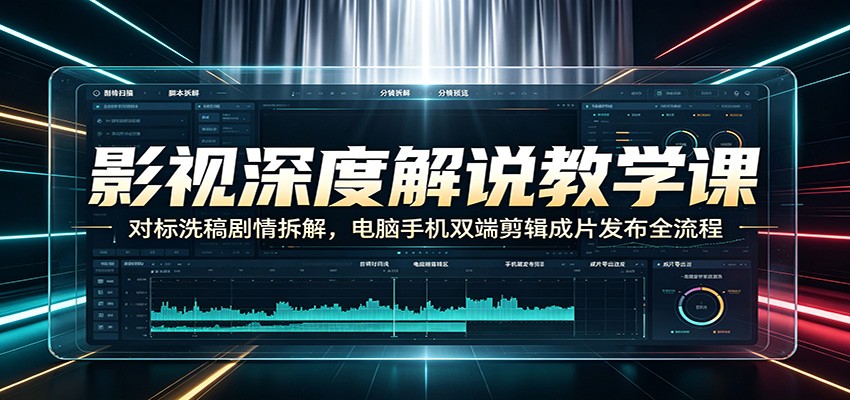 影视深度解说教学课：对标洗稿剧情拆解，电脑手机双端剪辑成片发布全流程-副业网创