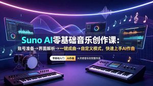 Suno AI零基础音乐创作课：账号准备→界面解析→一键成曲→自定义模式，快速上手AI作曲-副业网创