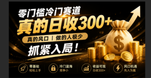 零成本冷门赛道，真的日300+真风口，做得人极少！赶紧入局，超级简单！-副业网创