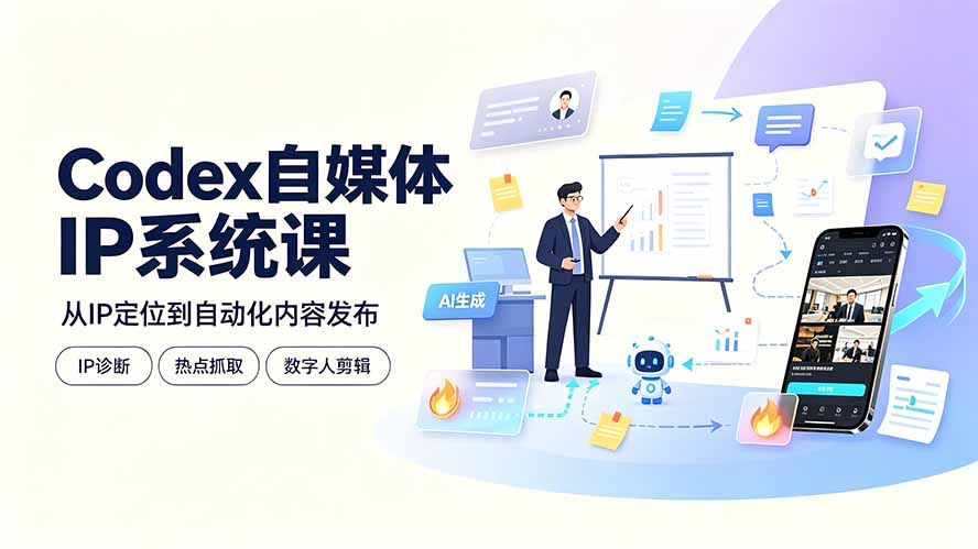 Codex自媒体IP系统课:IP诊断/热点抓取/IP蒸馏 Skill,爆款复刻数字人多平台自动发布教程-副业网创