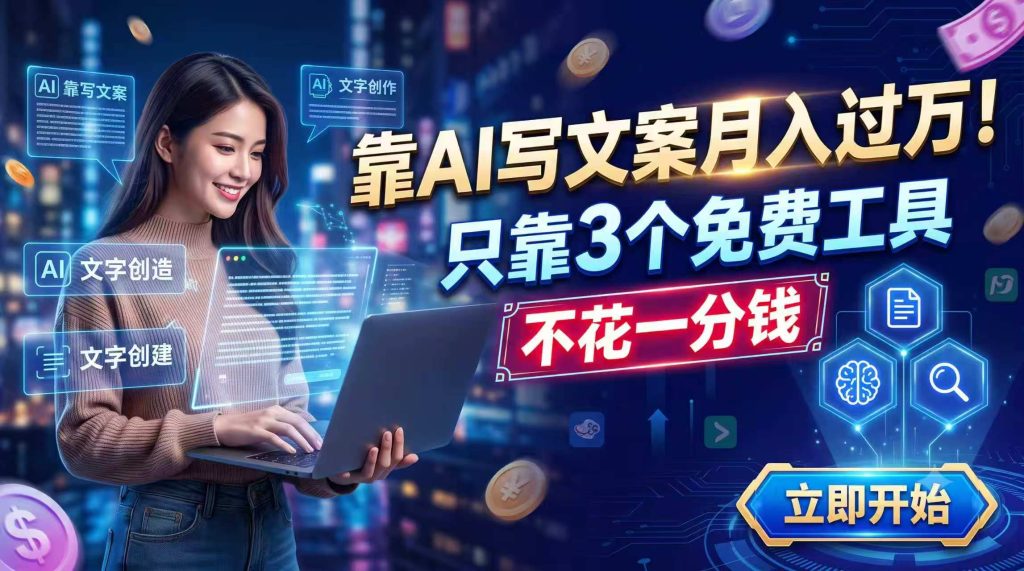靠AI写文案月入过万，只靠3个免费工具，不花一分钱-副业网创