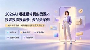 2026AI短视频带货实战课△换装换脸换背景|多品类案例|矩阵橱窗运营全套实操教学-副业网创