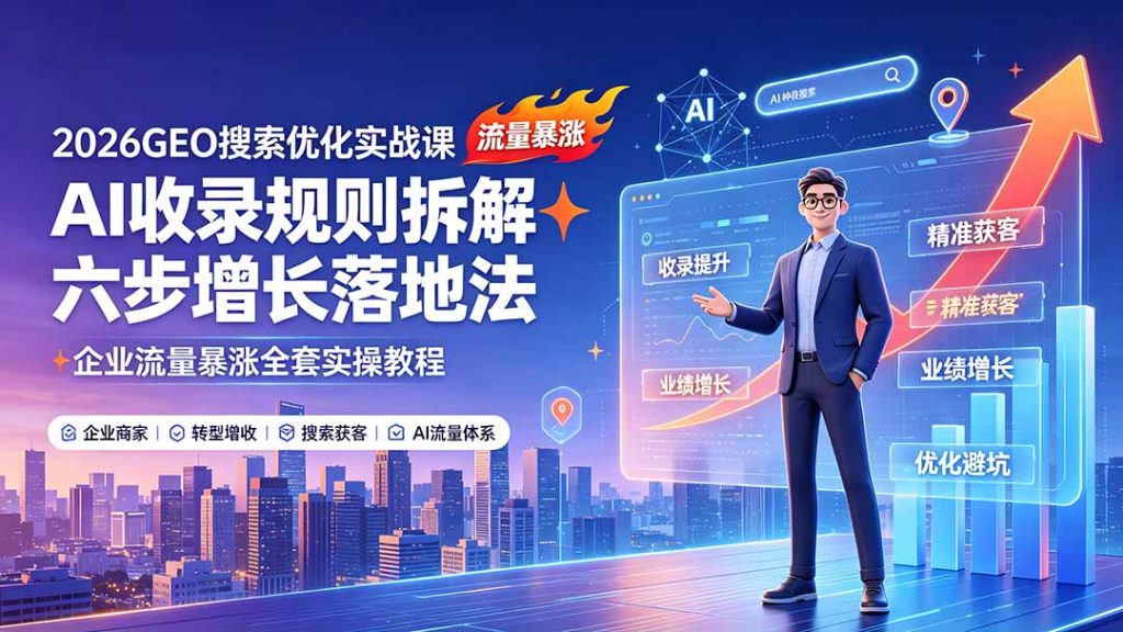 2026GEO搜索优化实战课：AI收录规则拆解｜六步增长落地法｜企业流量暴涨全套实操教程-副业网创