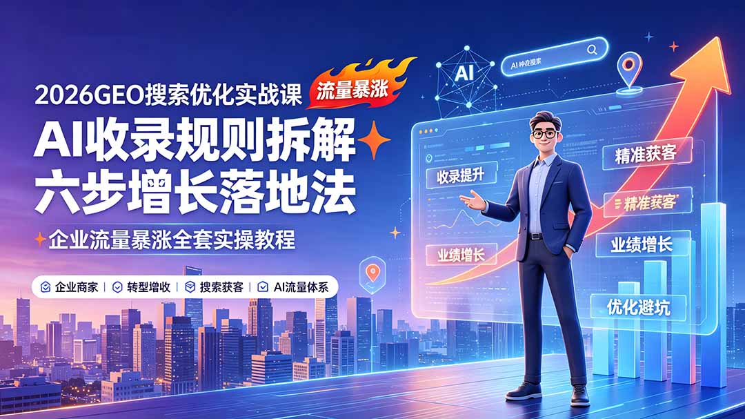 2026GEO搜索优化实战课:AI收录规则拆解|六步增长落地法|企业流量暴涨全套实操教程-副业网创