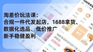 淘差价玩法课:合规一件代发起店,1688拿货、数据化选品、低价推广,新手稳健盈利(更新7月-副业网创