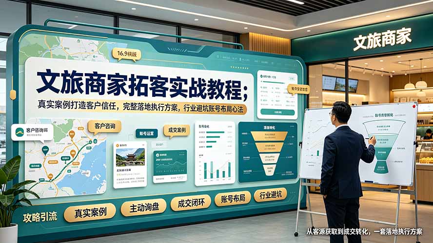 文旅商家拓客实战教程；真实案例打造客户信任，完整落地执行方案，行业避坑账号布局心法-副业网创
