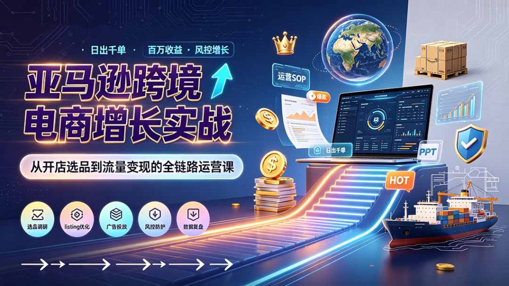 亚马逊0-1孵化特训营8期：从注册风控到稳定日出千单实战，规避审核封店风险，标准化执行流程落地-副业网创
