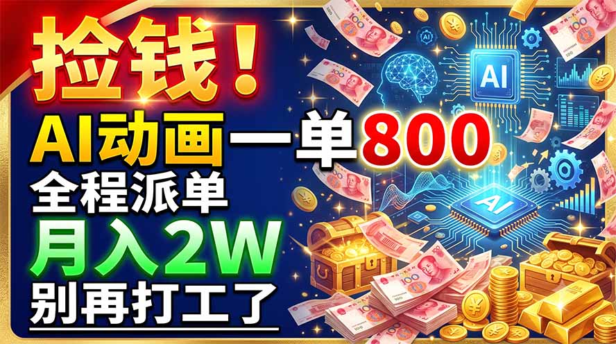 捡钱！AI动画一单800，全程派单，月入2W，别再打工了-副业网创