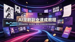 AI漫剧副业速成教程,取材编剧剪辑一站式教学;快速上手实现内容变现接单增收-副业网创