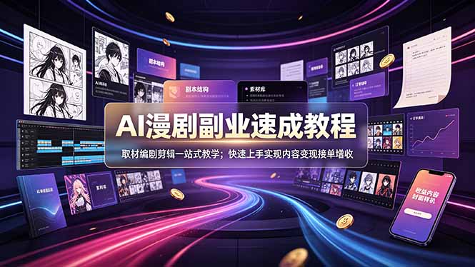 AI漫剧副业速成教程，取材编剧剪辑一站式教学；快速上手实现内容变现接单增收-副业网创